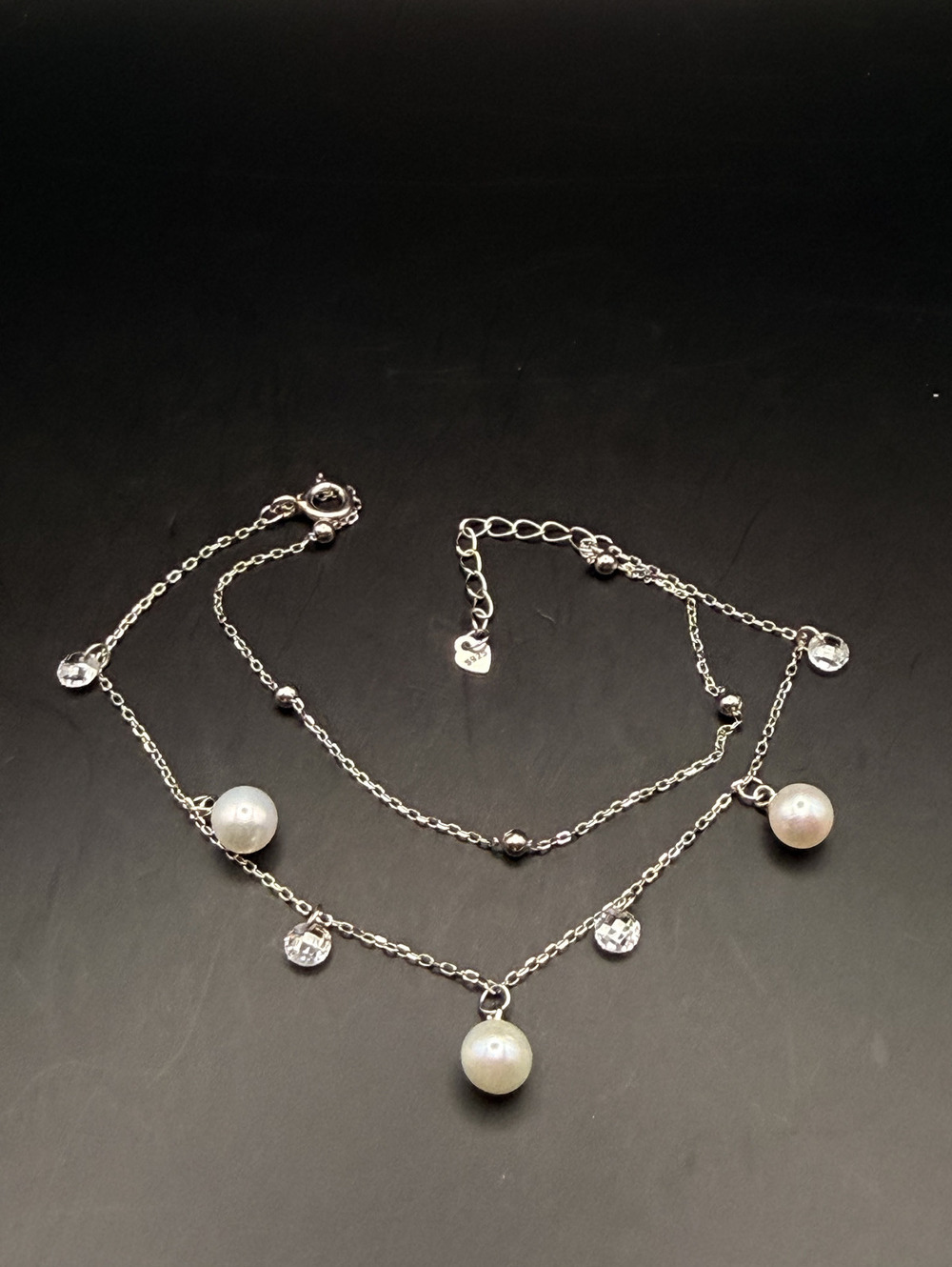 Pearl and Crystal Starry Night 14K White Gold Plated Bracelet